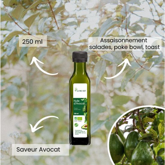 Huile d’Avocat Huile végétale BIO Source d’Oméga 6 et 9